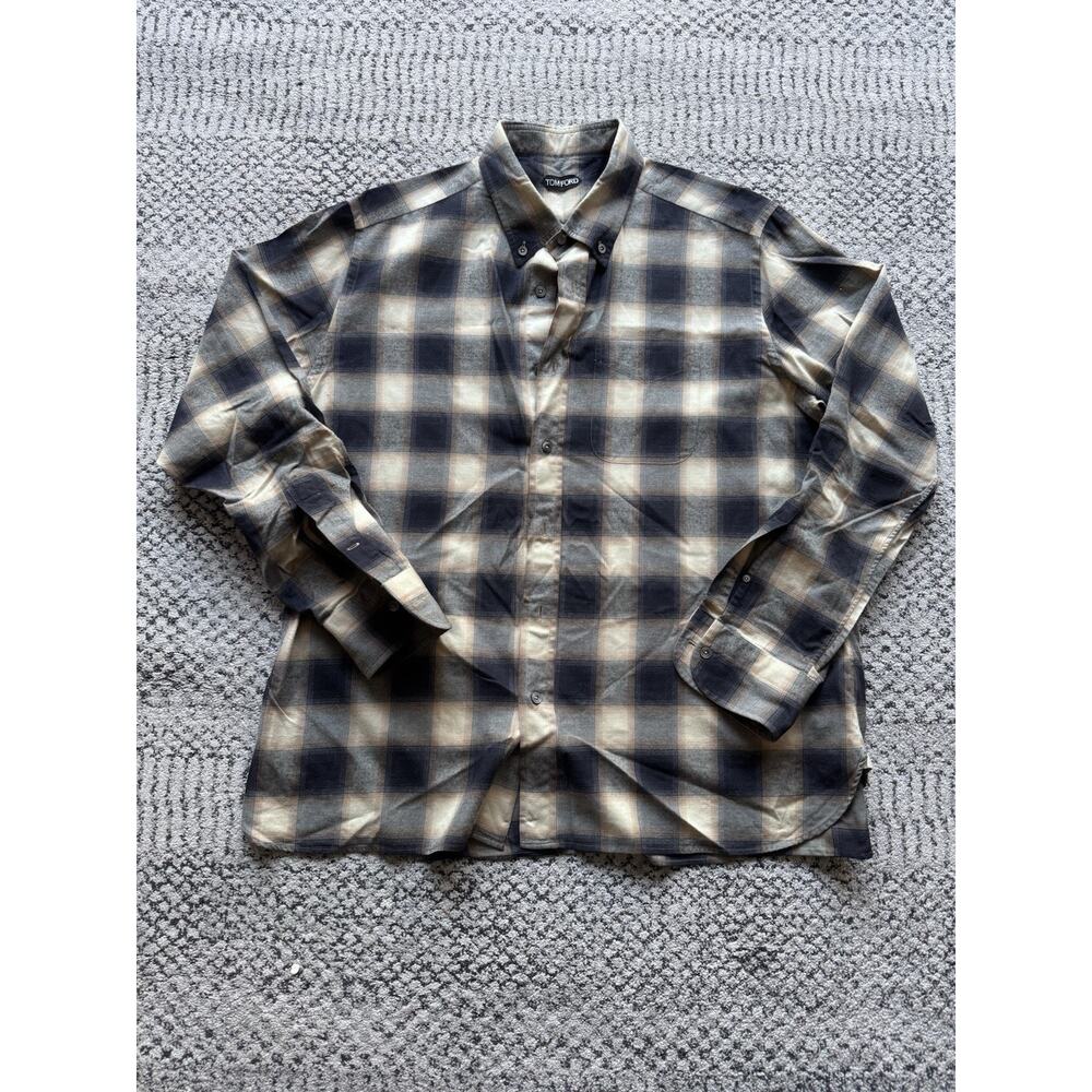 Tom Ford Plaid Shirt Navy Cream